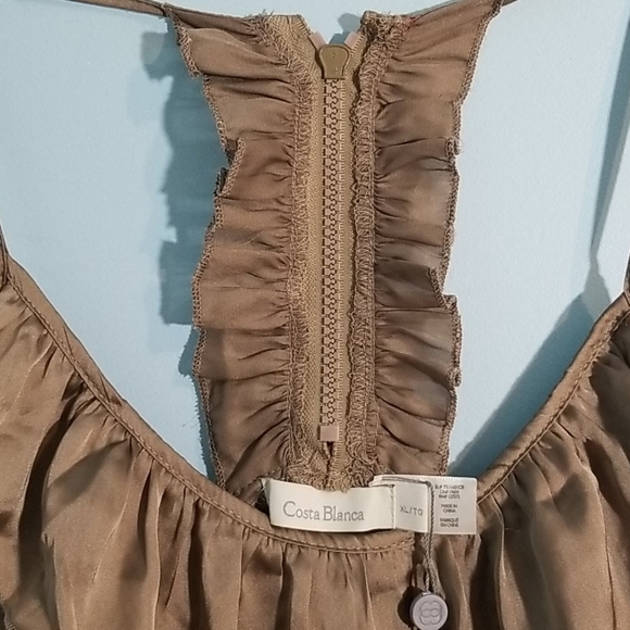 Costa blanca tan front ruffle satin tank w zipper - Picture 4 of 8